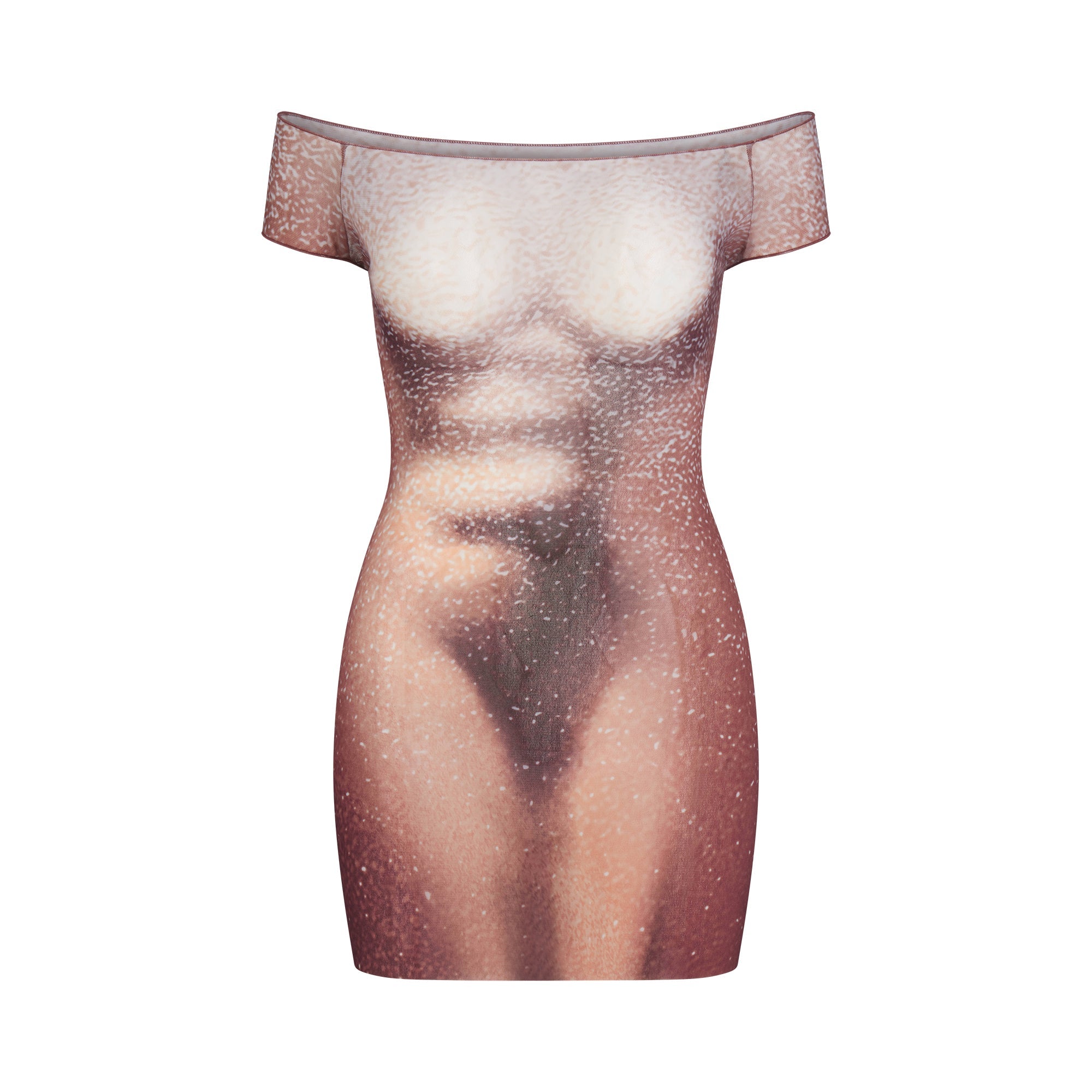 MESH COVER-UPS MINI DRESS | HENNA FK BODY PRINT LAYS FLAT ON A WHITE BACKGROUND | FLT 