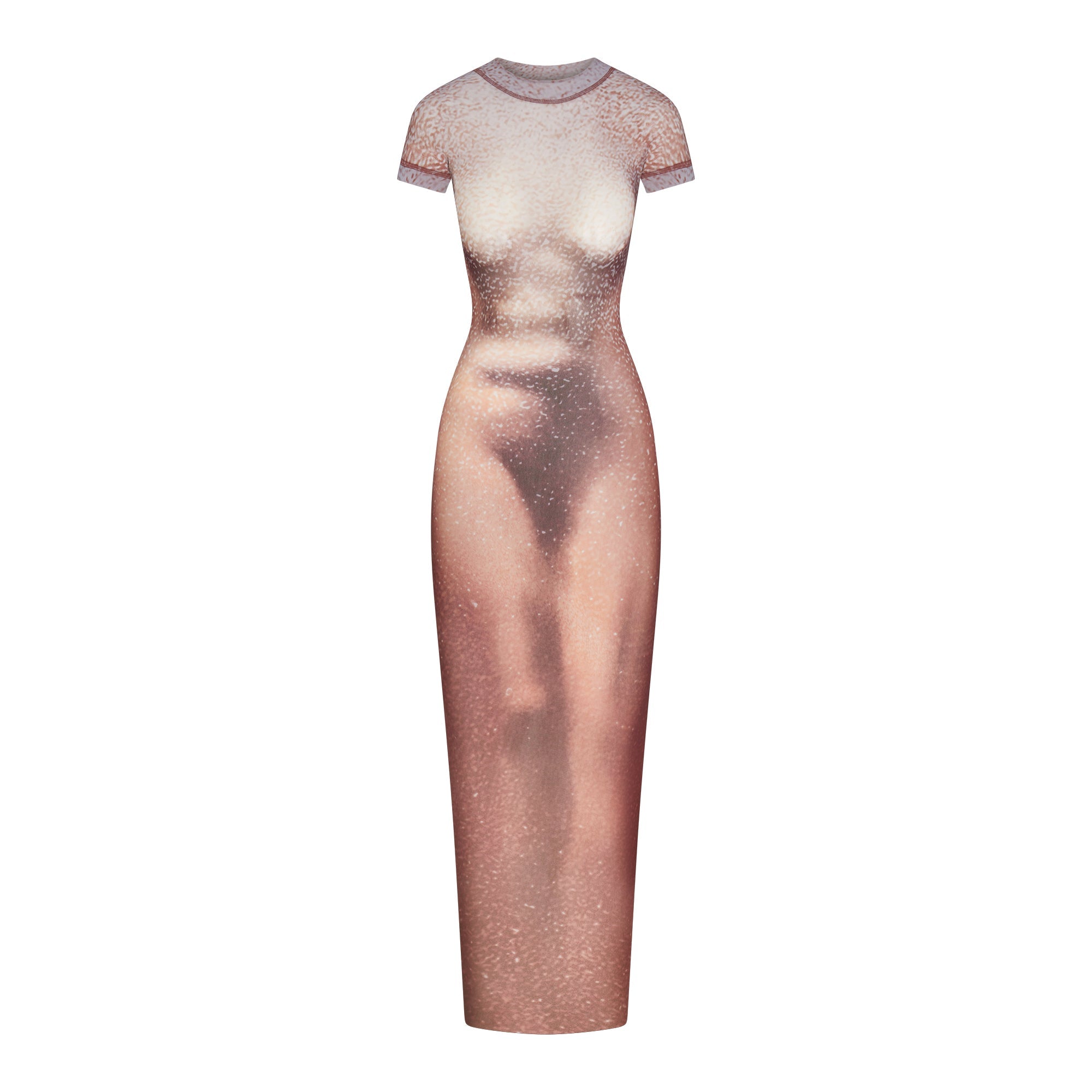 MESH COVER-UPS LONG DRESS | HENNA FK BODY PRINT LAYS FLAT ON A WHITE BACKGROUND | FLT 