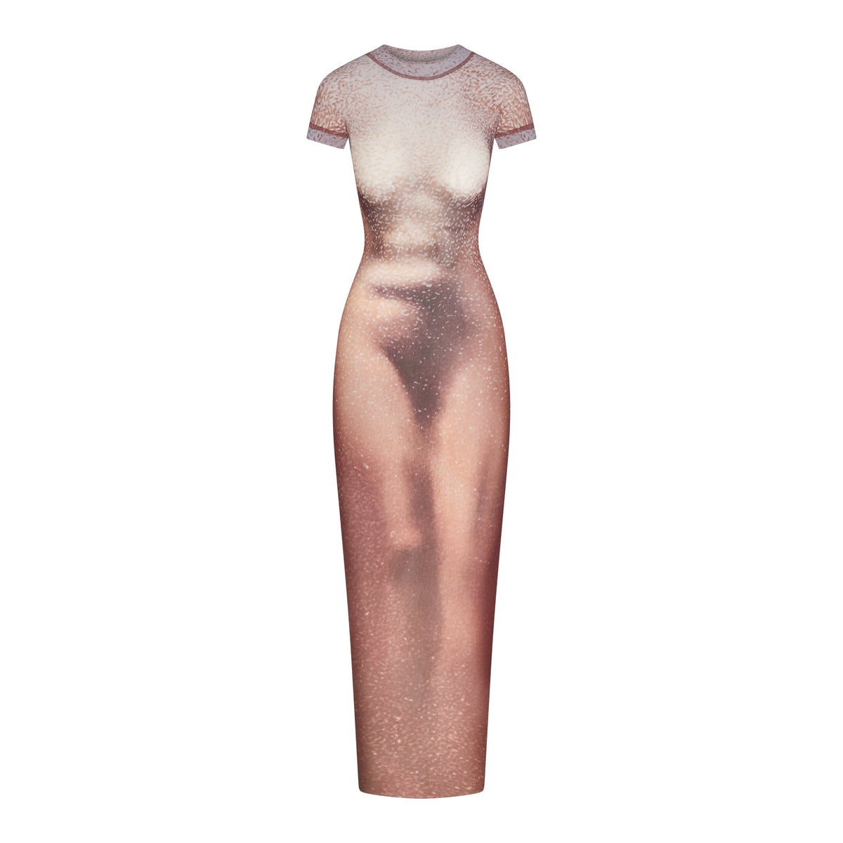 MESH COVER-UPS LONG DRESS | HENNA FK BODY PRINT LAYS FLAT ON A WHITE BACKGROUND | FLT 