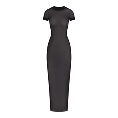MESH COVER-UPS LONG DRESS | ONYX LAYS FLAT ON A WHITE BACKGROUND | FLT