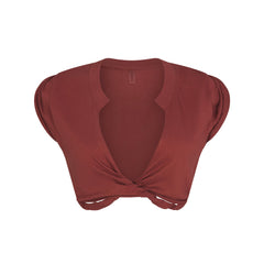COTTON JERSEY COVER-UPS PLUNGE TWIST TOP | HENNA LAYS FLAT ON A WHITE BACKGROUND | FLT