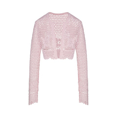 CROCHET COVER-UPS CROPPED CARDIGAN | CHERRY BLOSSOM FLAT ON A WHITE BACKGROUND | FLT
