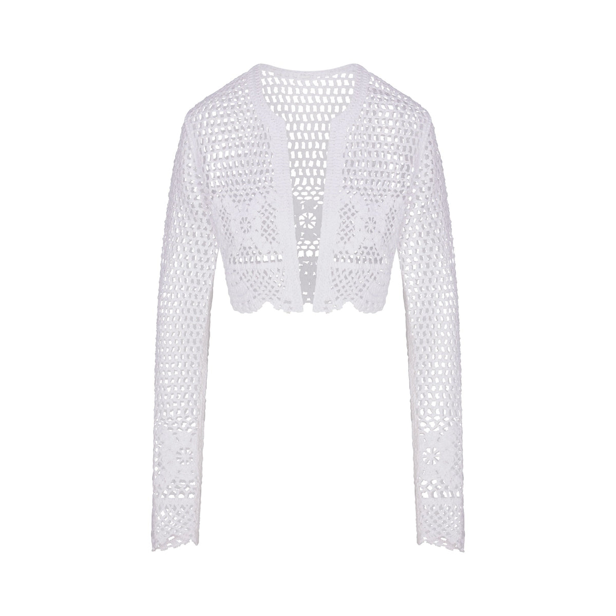 CROCHET COVER-UPS CROPPED CARDIGAN | SNOW FLAT ON A WHITE BACKGROUND | FLT