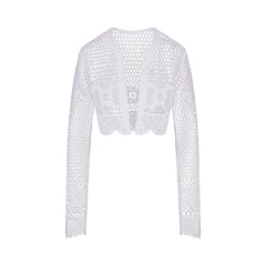 CROCHET COVER-UPS CROPPED CARDIGAN | SNOW FLAT ON A WHITE BACKGROUND | FLT