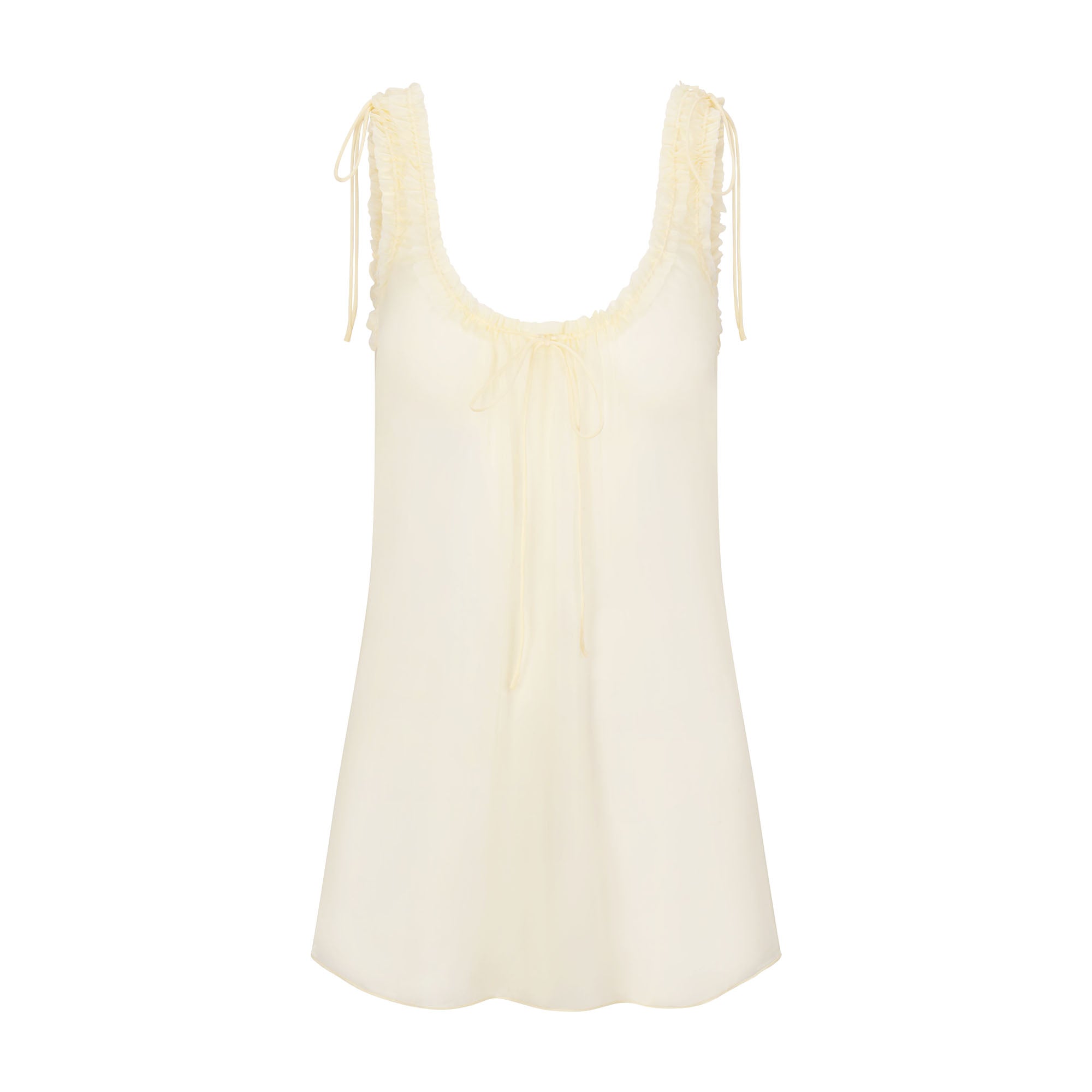 SKIMS ROMANCE MINI DRESS | BUTTER FLAT ON A WHITE BACKGROUND | FLT