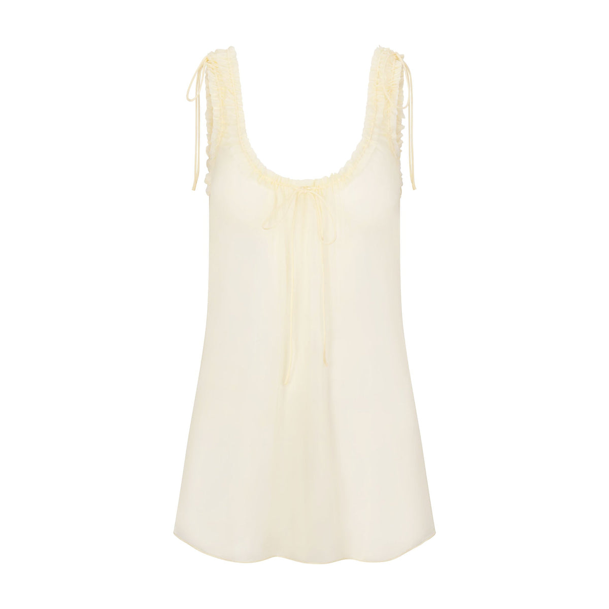 SKIMS ROMANCE MINI DRESS | BUTTER FLAT ON A WHITE BACKGROUND | FLT