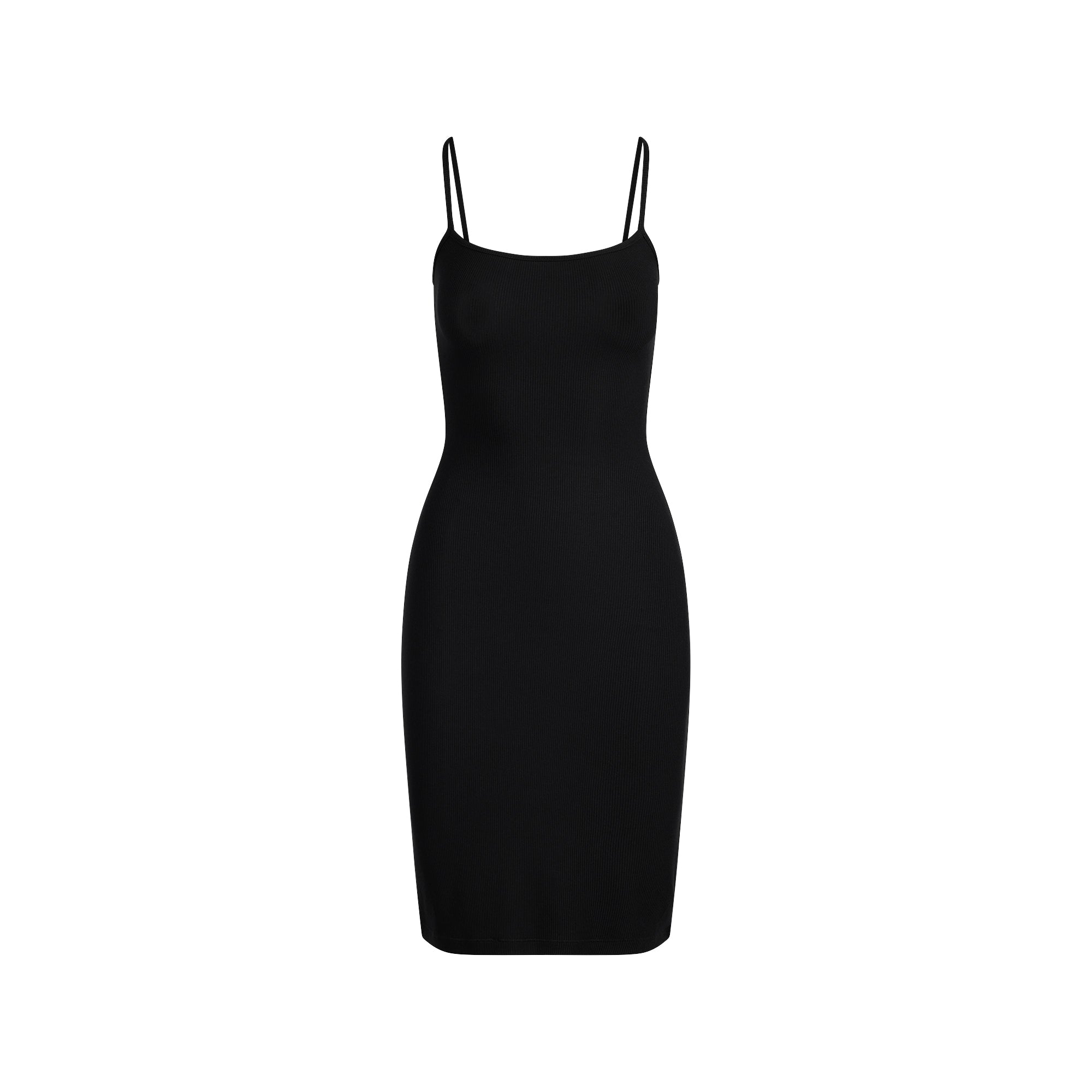 SOFT LOUNGE MIDI SLIP DRESS | ONYX FLAT ON A WHITE BACKGROUND | FLT