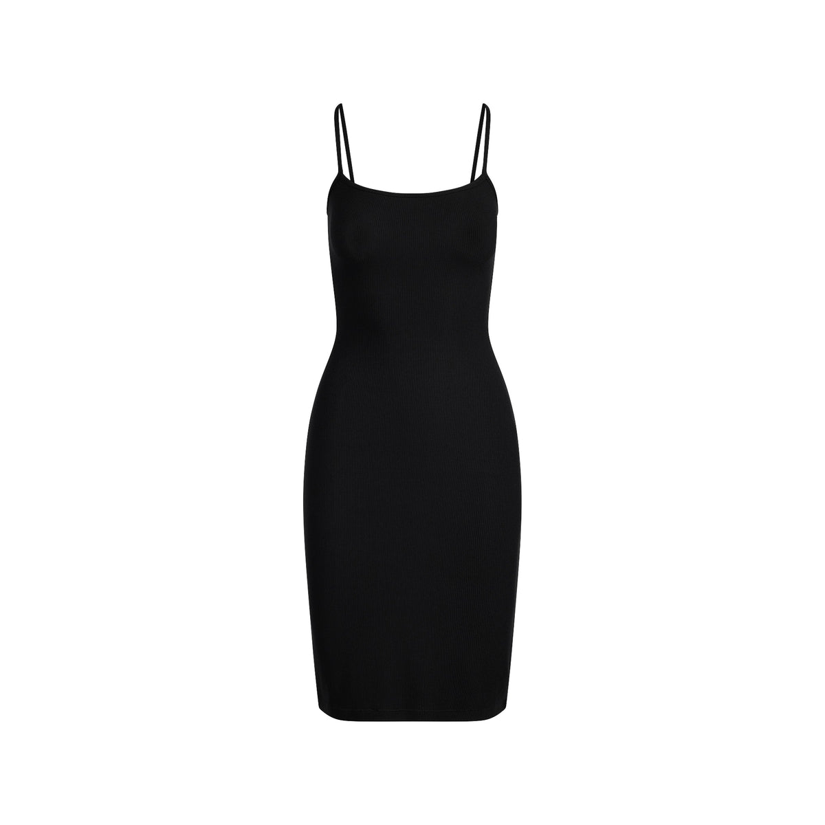 SOFT LOUNGE MIDI SLIP DRESS | ONYX FLAT ON A WHITE BACKGROUND | FLT