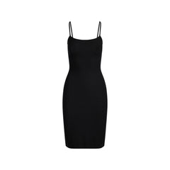 SOFT LOUNGE MIDI SLIP DRESS | ONYX FLAT ON A WHITE BACKGROUND | FLT