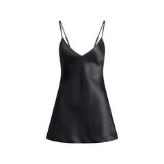 HEAVYWEIGHT SATIN CAMI MINI DRESS | ONYX FLAT ON A WHITE BACKGROUND | FLT