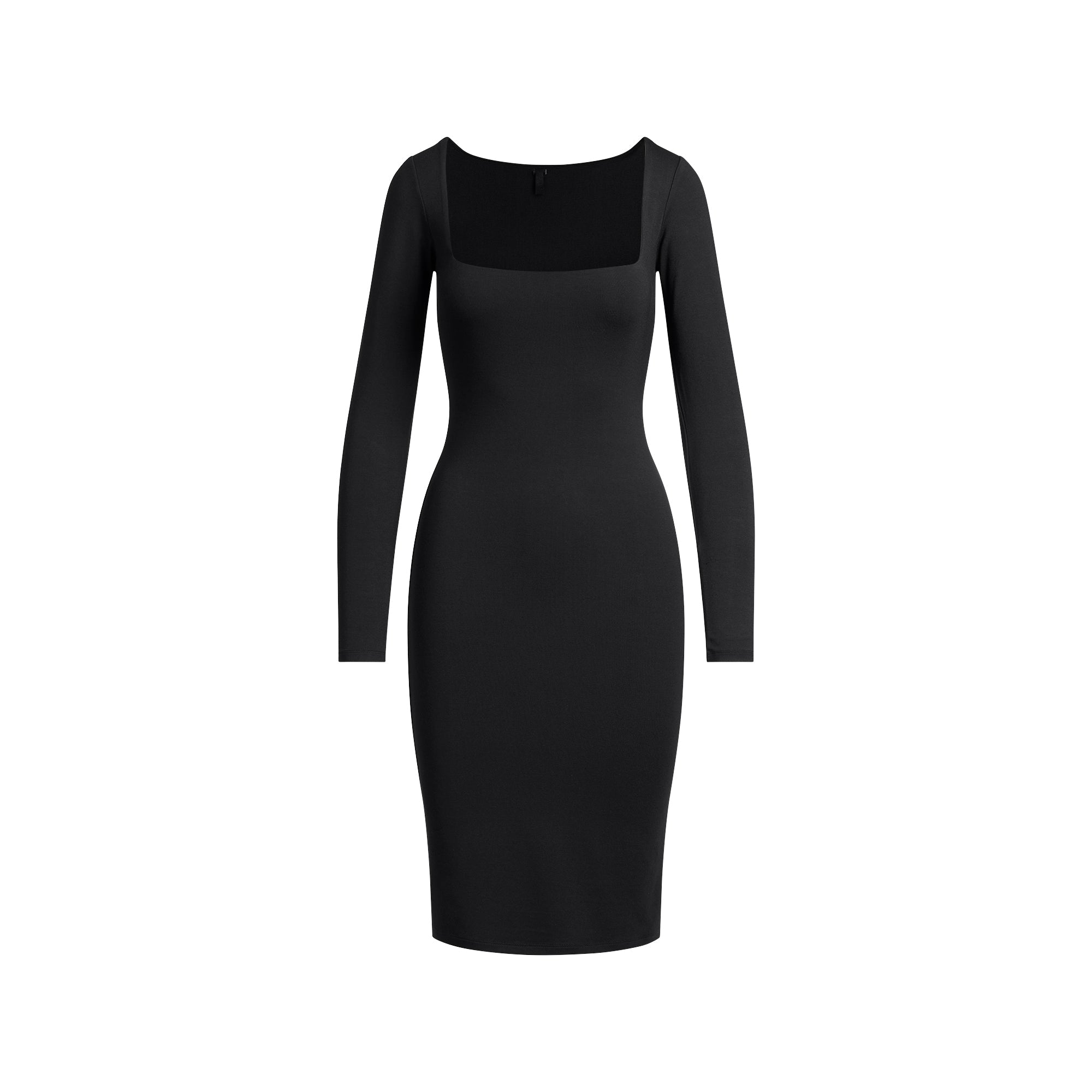 SMOOTH LAYERS SQUARE NECK MIDI DRESS | OBSIDIAN FLAT ON A WHITE BACKGROUND | FLT