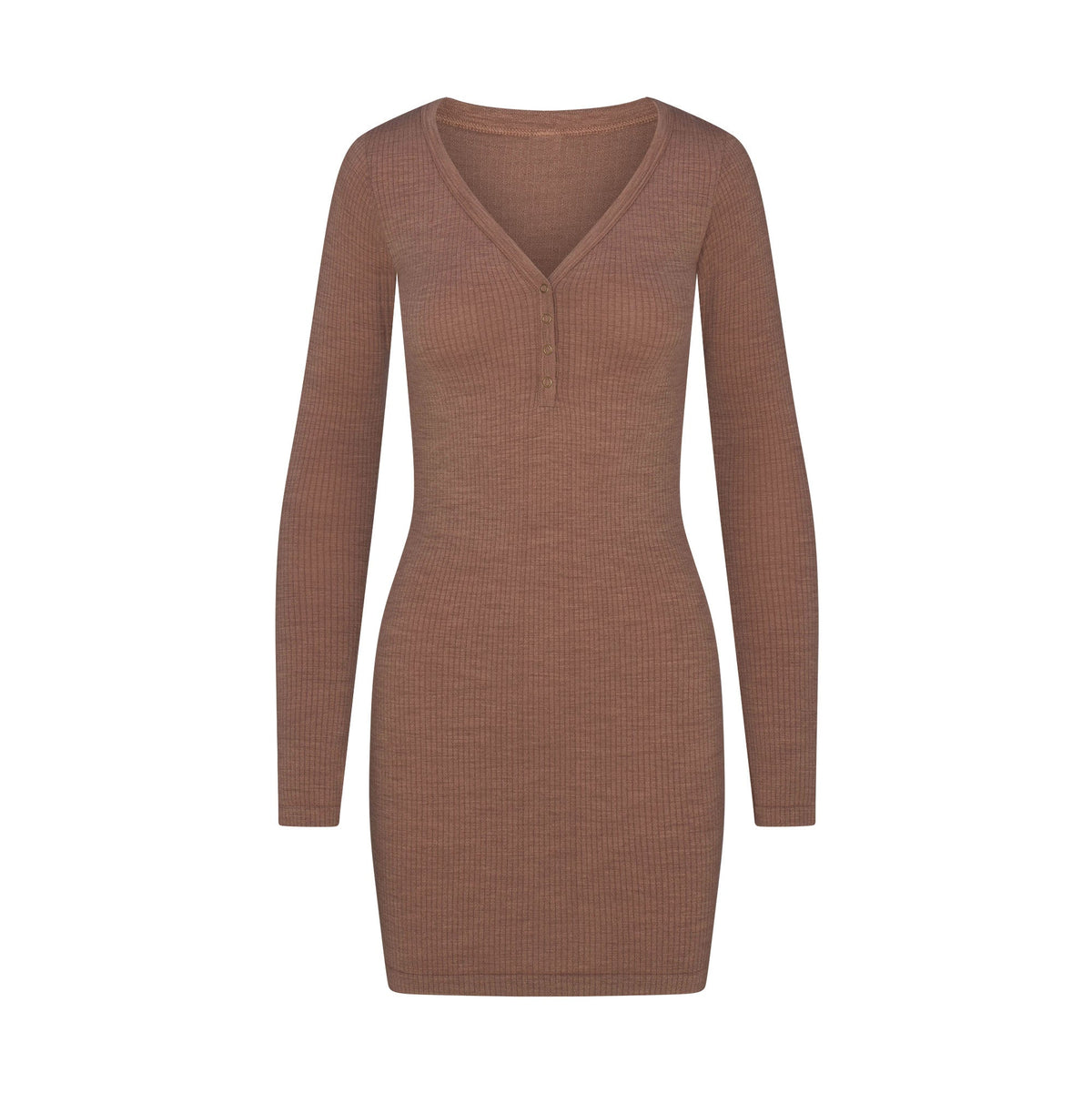 WOOL RIB HENLEY DRESS | SIENNA FLAT ON A WHITE BACKGROUND | FLT