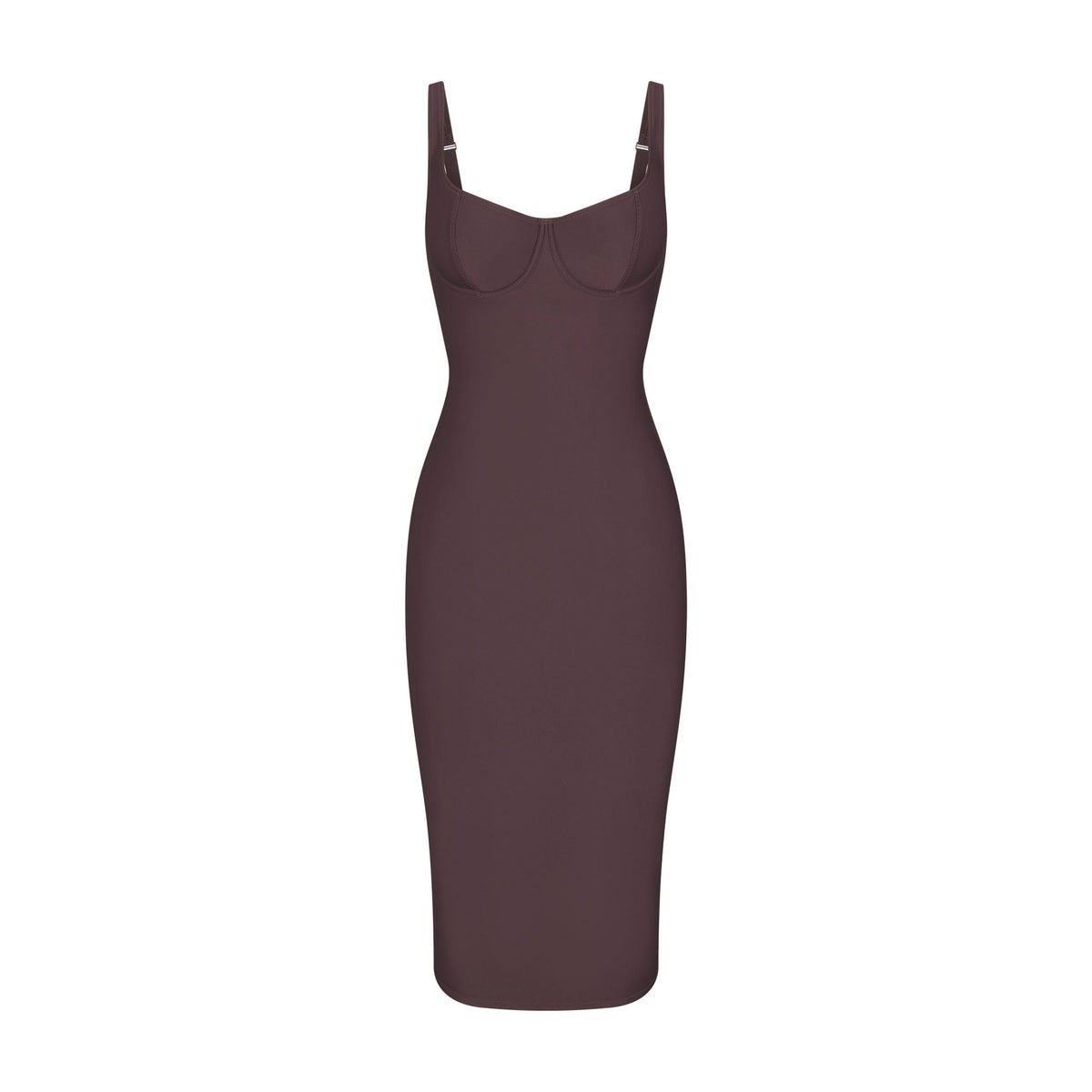SKIMS BODY MIDI DRESS | RAISIN FLAT ON A WHITE BACKGROUND | FLT