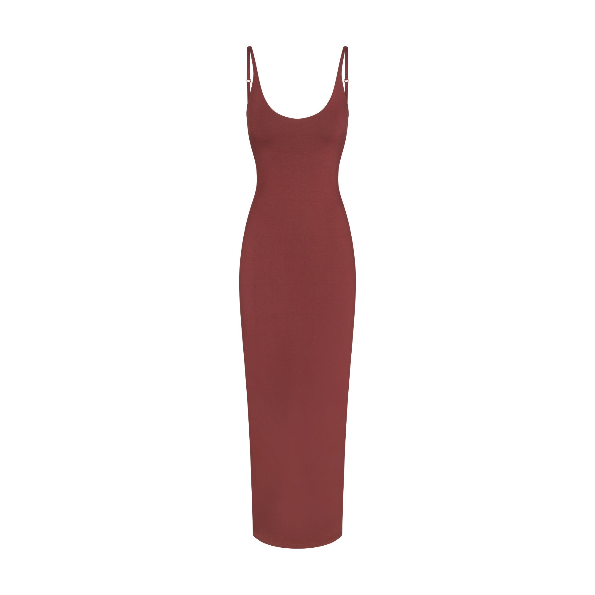 SMOOTH LAYERS SCOOP NECK LONG DRESS | HENNA LAYS FLAT ON A WHITE BACKGROUND | FLT