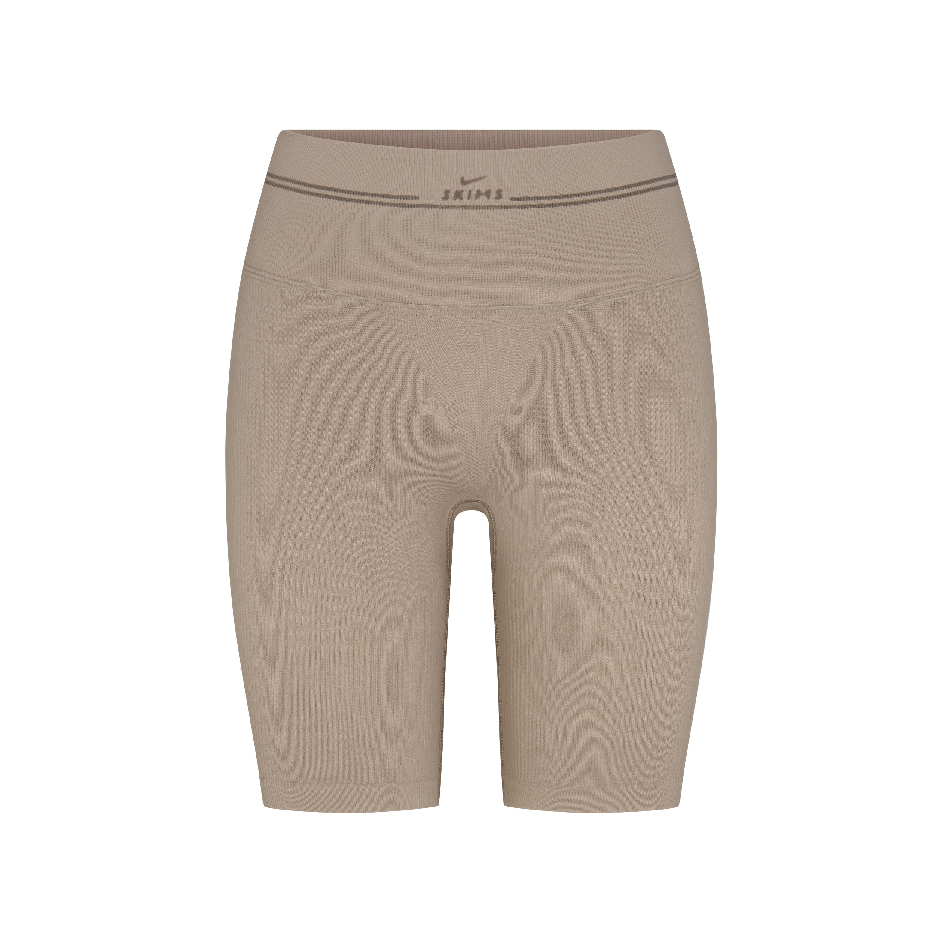 NikeSKIMS RIBBED SEAMLESS 5" BIKER SHORT | DRIFTWOOD LAYS FLAT ON A WHITE BACKGROUND | FLT