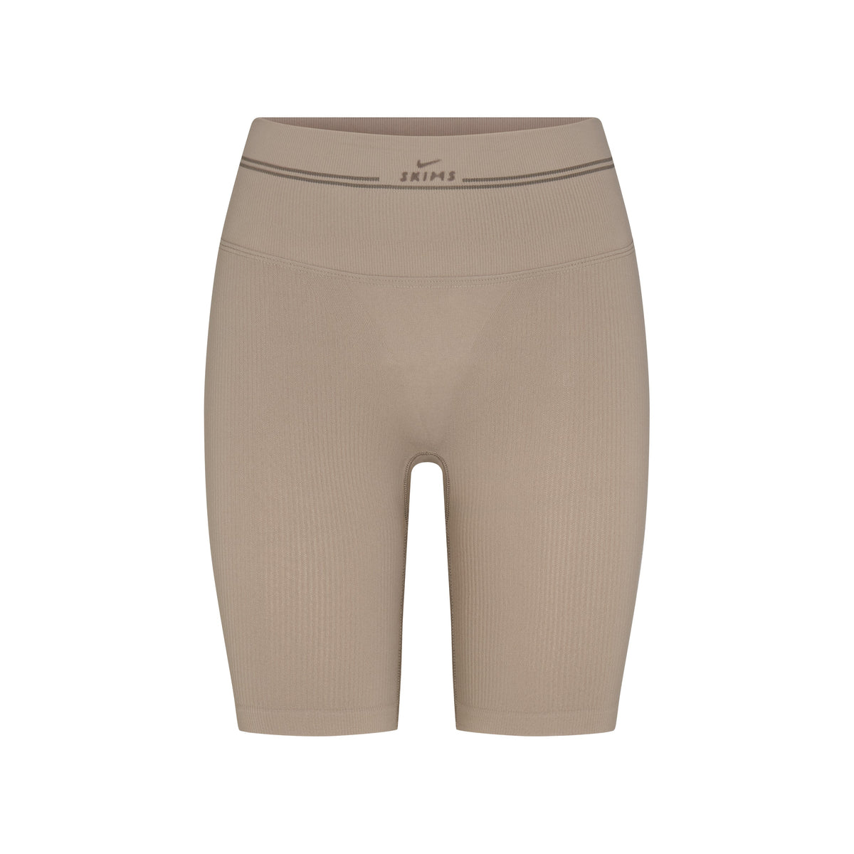 NikeSKIMS RIBBED SEAMLESS 5" BIKER SHORT | DRIFTWOOD LAYS FLAT ON A WHITE BACKGROUND | FLT
