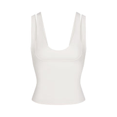NikeSKIMS MATTE DOUBLE STRAP SCOOP TANK | IVORY LAYS FLAT ON A WHITE BACKGROUND | FLT