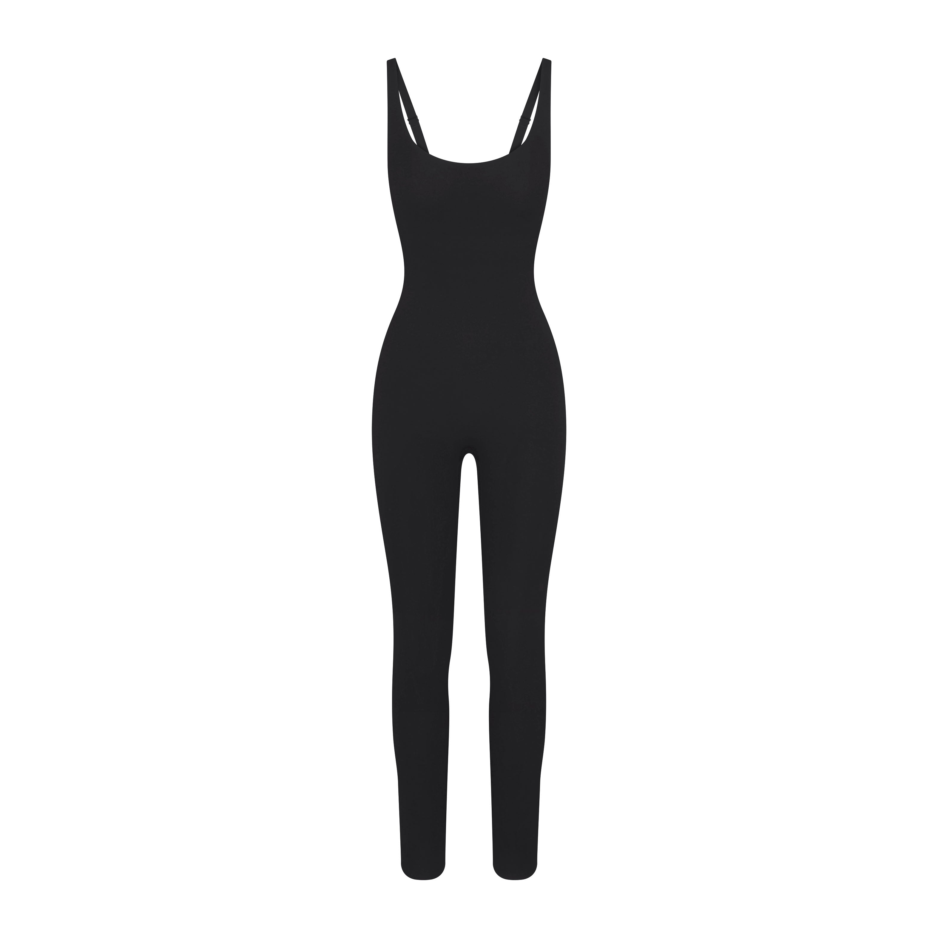 NikeSKIMS STUDIO STRETCH 29" ONE PIECE | OBSIDIAN LAYS FLAT ON A WHITE BACKGROUND | FLT