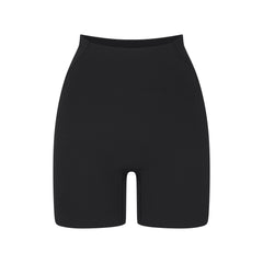 NikeSKIMS STUDIO STRETCH 5" BIKER SHORT | OBSIDIAN LAYS FLAT ON A WHITE BACKGROUND | FLT