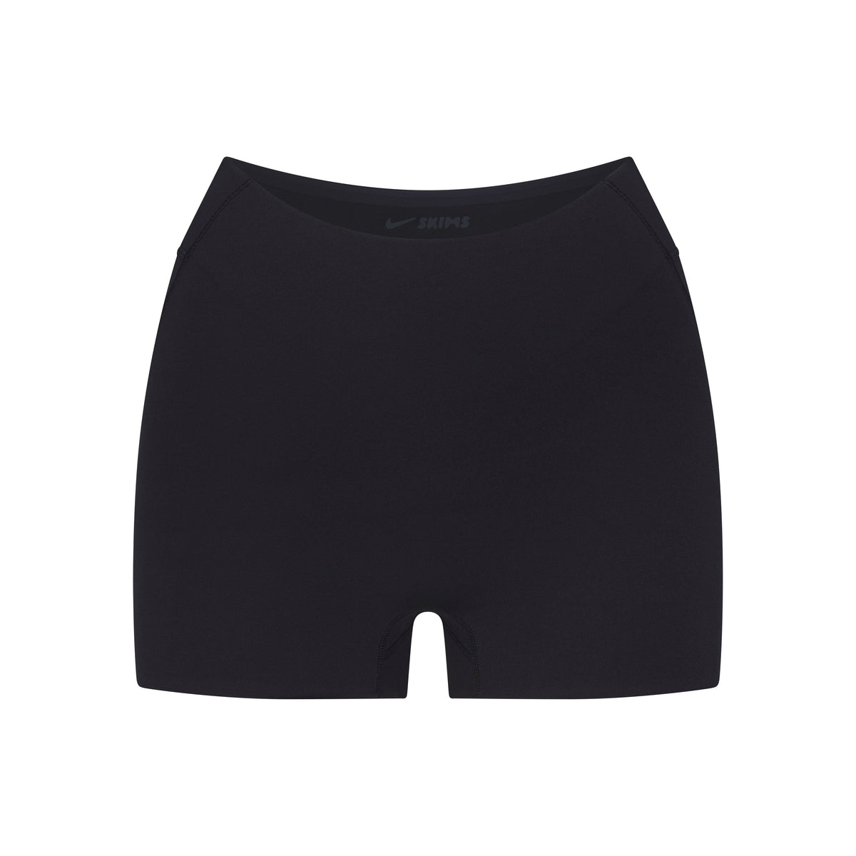 NikeSKIMS STUDIO STRETCH DIPPED 2" SHORT | OBSIDIAN LAYS FLAT ON A WHITE BACKGROUND | FLT
