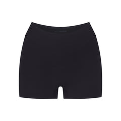 NikeSKIMS STUDIO STRETCH DIPPED 2" SHORT | OBSIDIAN LAYS FLAT ON A WHITE BACKGROUND | FLT