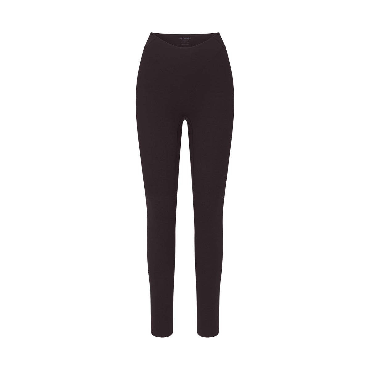 NikeSKIMS STUDIO STRETCH DIPPED 29" LEGGING | DARK ROAST LAYS FLAT ON A WHITE BACKGROUND | FLT