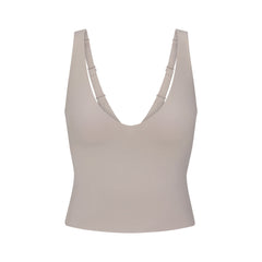 NikeSKIMS STUDIO STRETCH PLUNGE TANK | LINEN LAYS FLAT ON A WHITE BACKGROUND | FLT