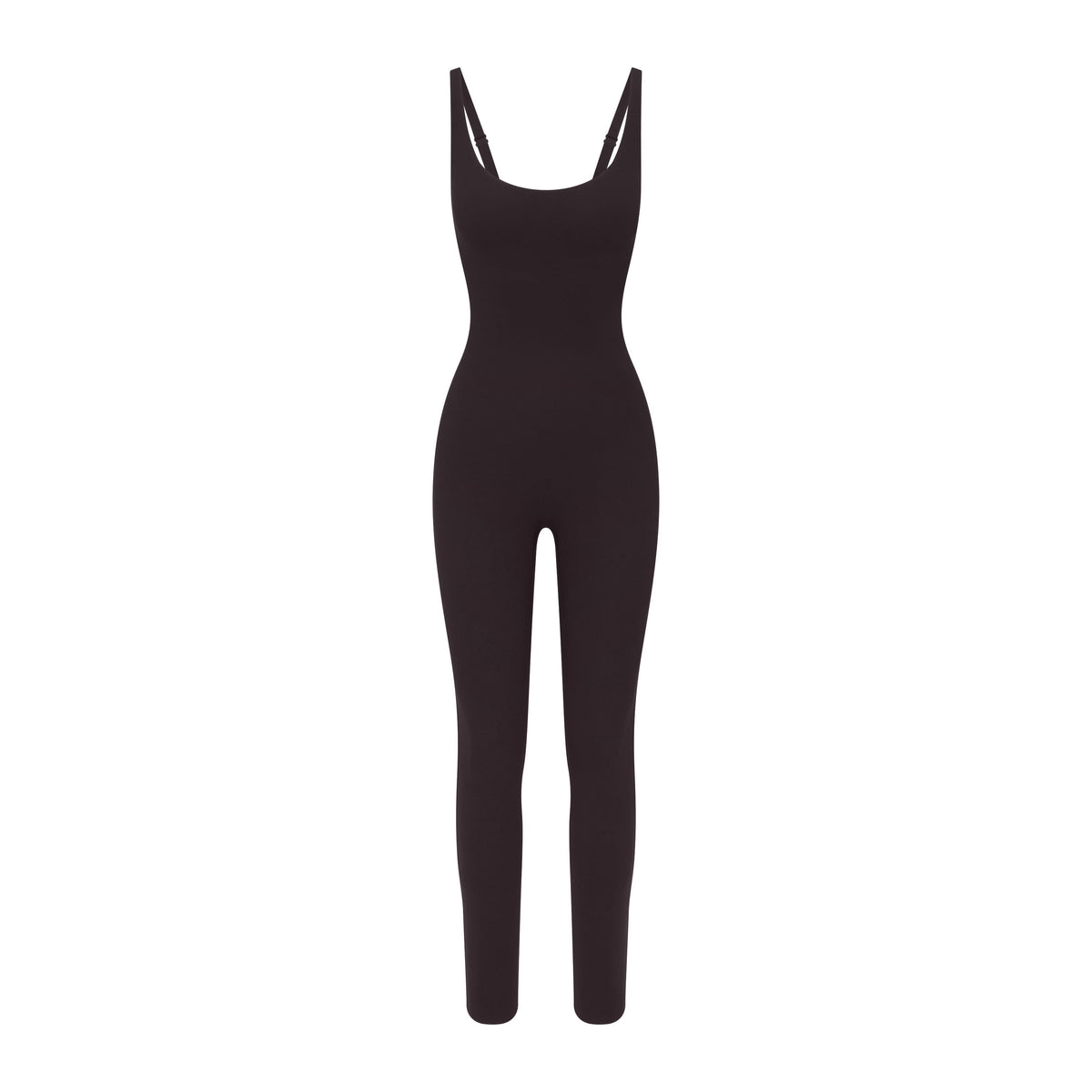 NikeSKIMS STUDIO STRETCH 29" ONE PIECE | DARK ROAST LAYS FLAT ON A WHITE BACKGROUND | FLT