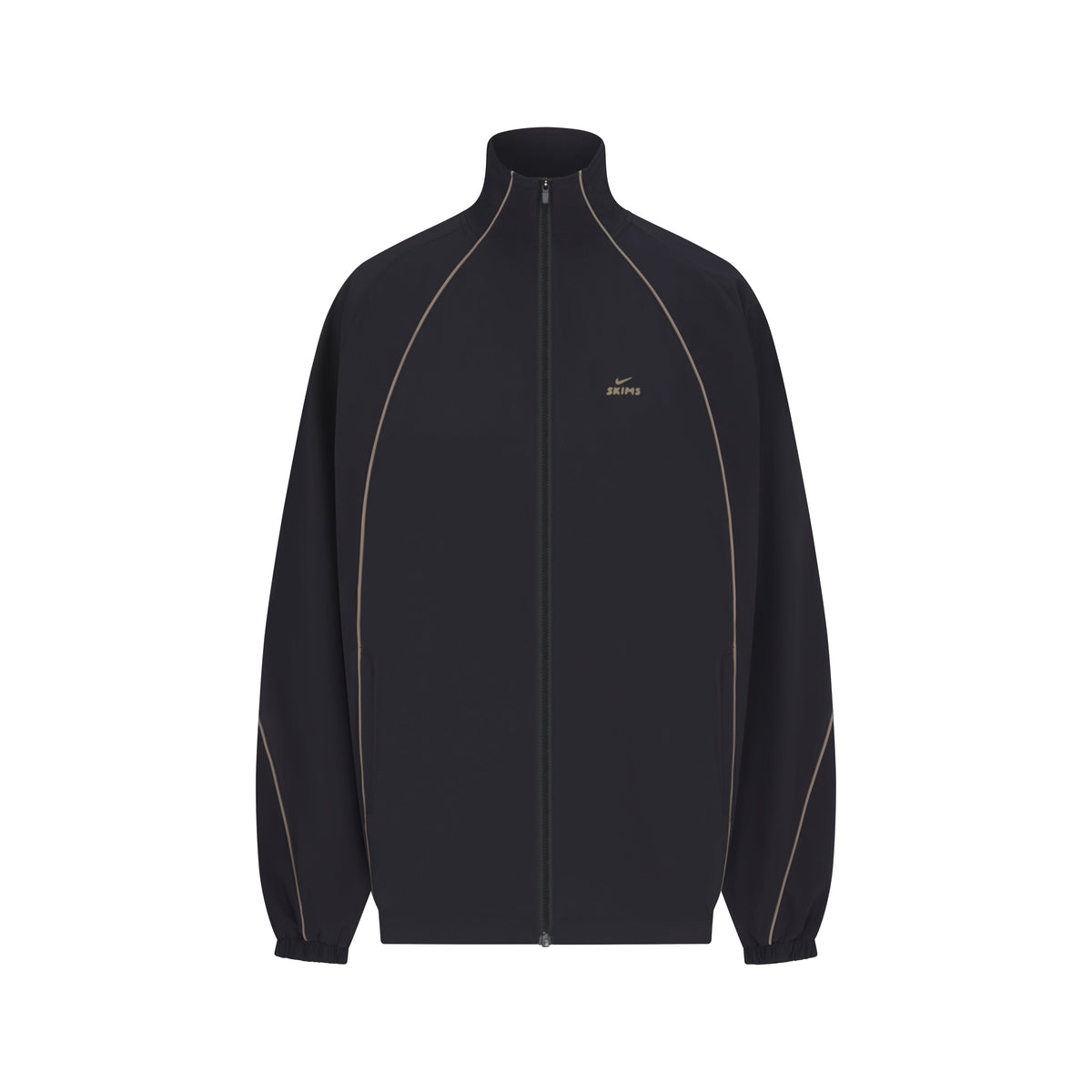 NikeSKIMS STRETCH NYLON OVERSIZED JACKET | OBSIDIAN LAYS FLAT ON A WHITE BACKGROUND | FLT
