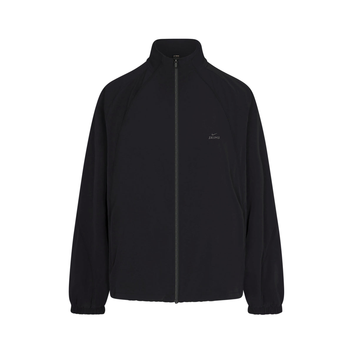 NikeSKIMS STRETCH NYLON OVERSIZED JACKET | OBSIDIAN LAYS FLAT ON A WHITE BACKGROUND | FLT