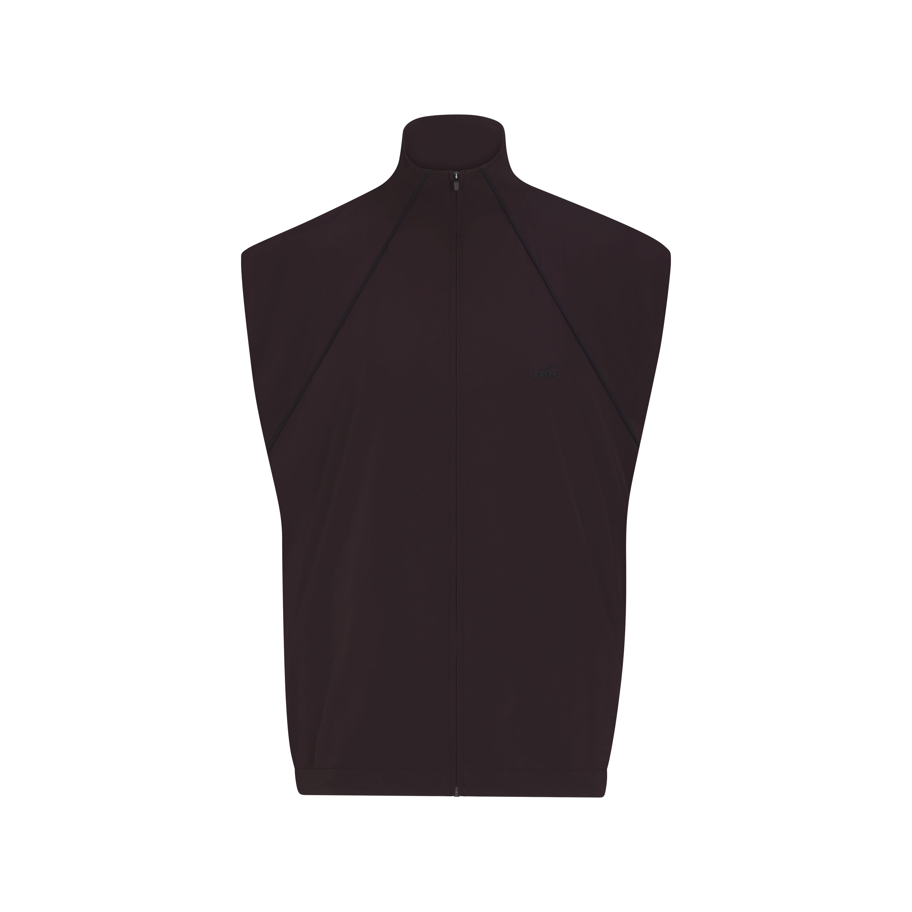NikeSKIMS STRETCH NYLON OVERSIZED VEST | DARK ROAST & LAYS FLAT ON A WHITE BACKGROUND | FLT