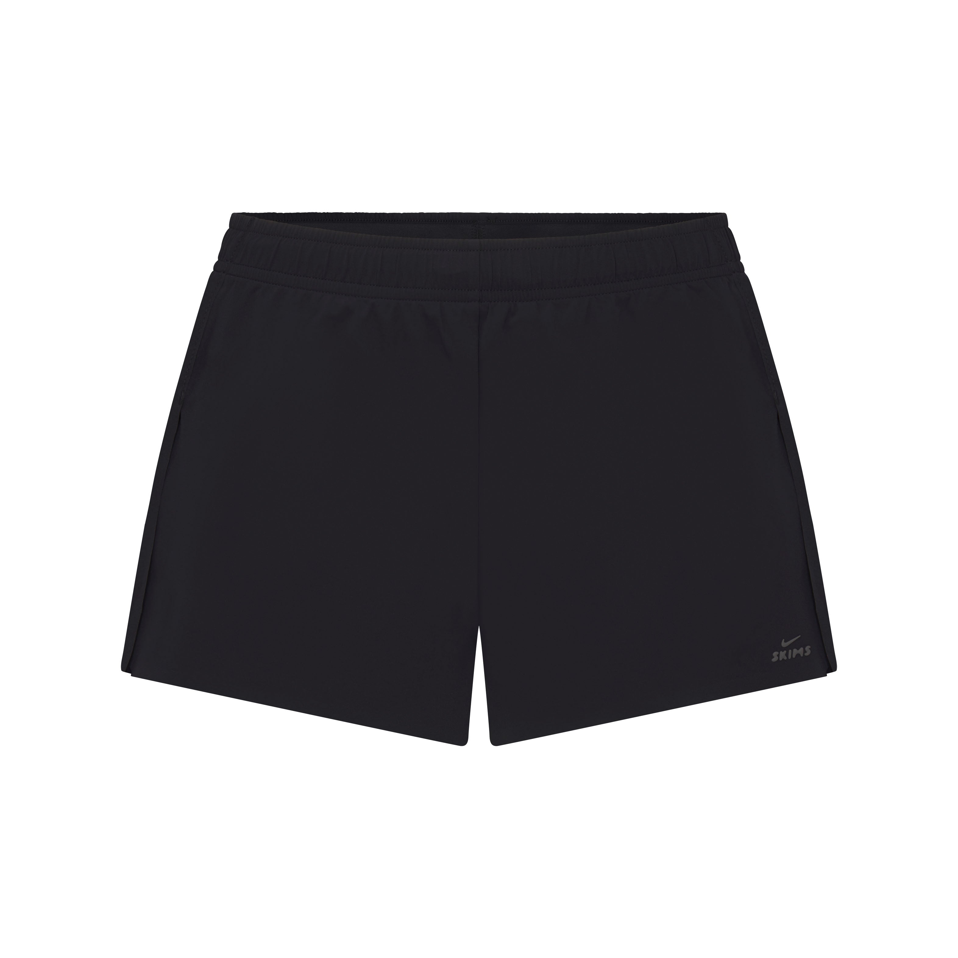 NikeSKIMS STRETCH NYLON RUNNER SHORT | OBSIDIAN LAYS FLAT ON A WHITE BACKGROUND | FLT