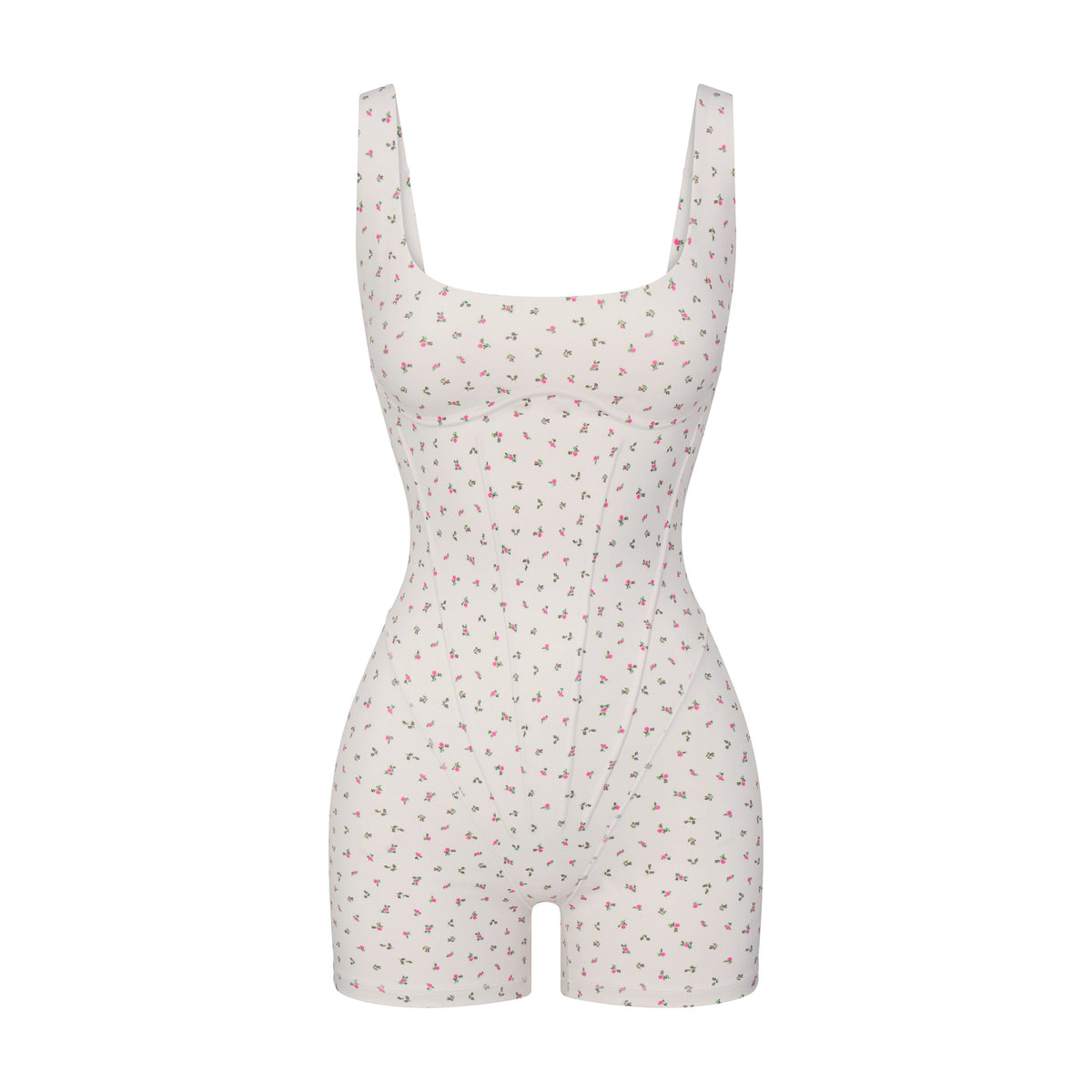 NikeSKIMS MATTE CORSET 2" ONE PIECE | DITSY FLORAL PRINT LAYS FLAT ON A WHITE BACKGROUND | FLT