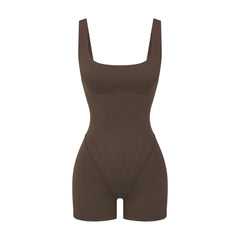 NikeSKIMS MATTE CORSET 2" ONE PIECE | DARK SEPIA LAYS FLAT ON A WHITE BACKGROUND | FLT