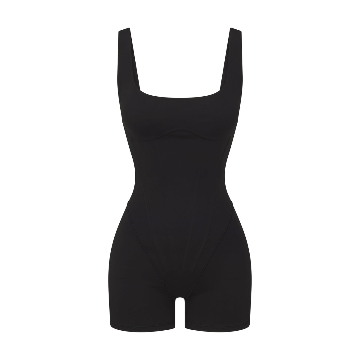 NikeSKIMS MATTE CORSET 2" ONE PIECE | OBSIDIAN LAYS FLAT ON A WHITE BACKGROUND | FLT