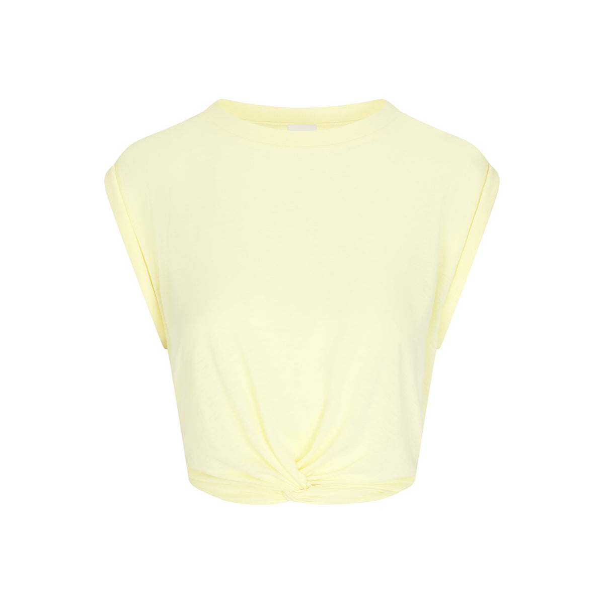 NikeSKIMS PERFORMANCE COTTON BLEND CROP TWIST TANK | BICYCLE YELLOW & LAYS FLAT ON A WHITE BACKGROUND | FLT