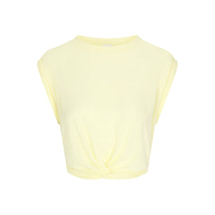 NikeSKIMS PERFORMANCE COTTON BLEND CROP TWIST TANK | BICYCLE YELLOW & LAYS FLAT ON A WHITE BACKGROUND | FLT
