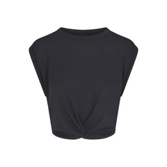 NikeSKIMS PERFORMANCE COTTON BLEND CROP TWIST TANK | OBSIDIAN & LAYS FLAT ON A WHITE BACKGROUND | FLT