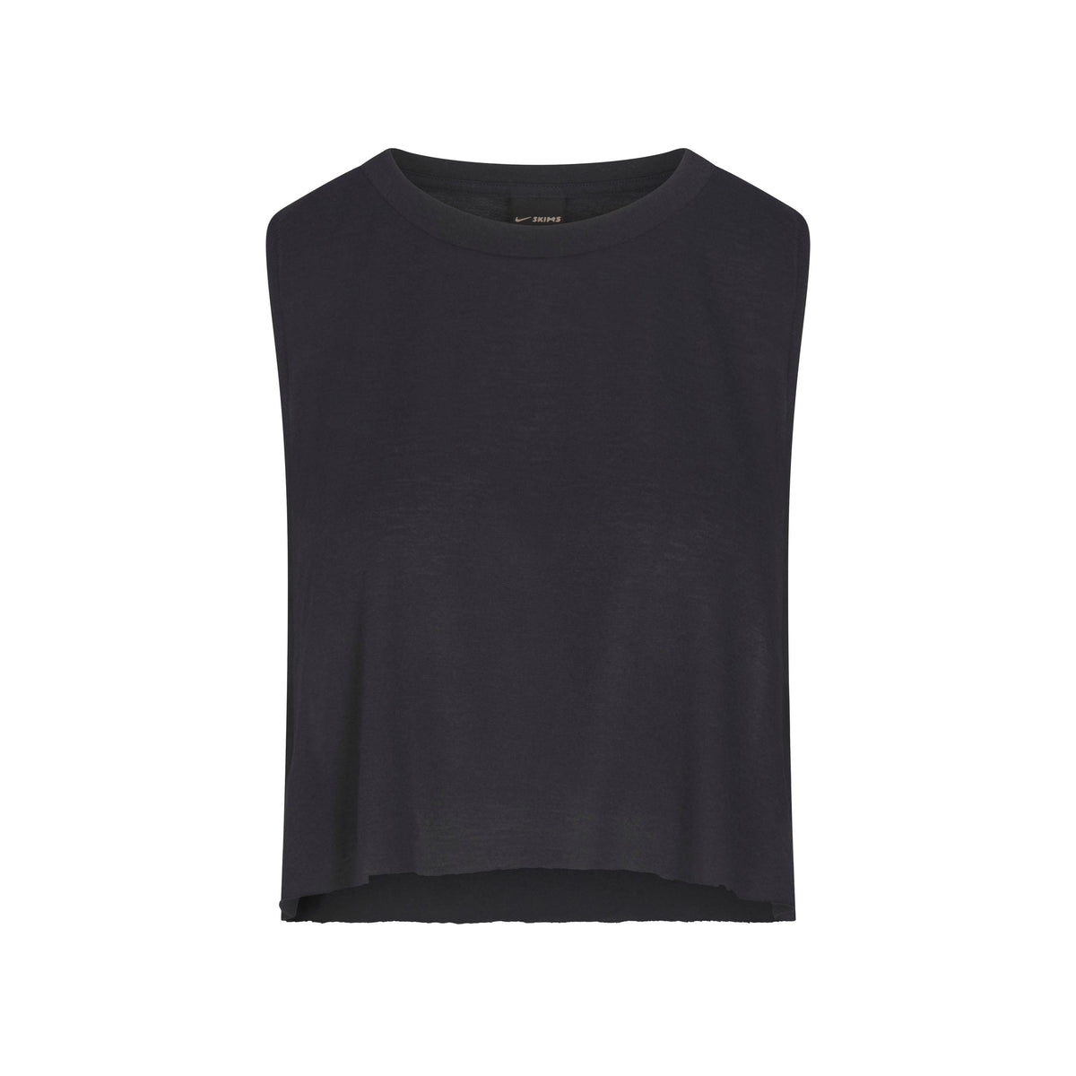 NikeSKIMS PERFORMANCE COTTON BLEND CROP TANK | OBSIDIAN & LAYS FLAT ON A WHITE BACKGROUND | FLT