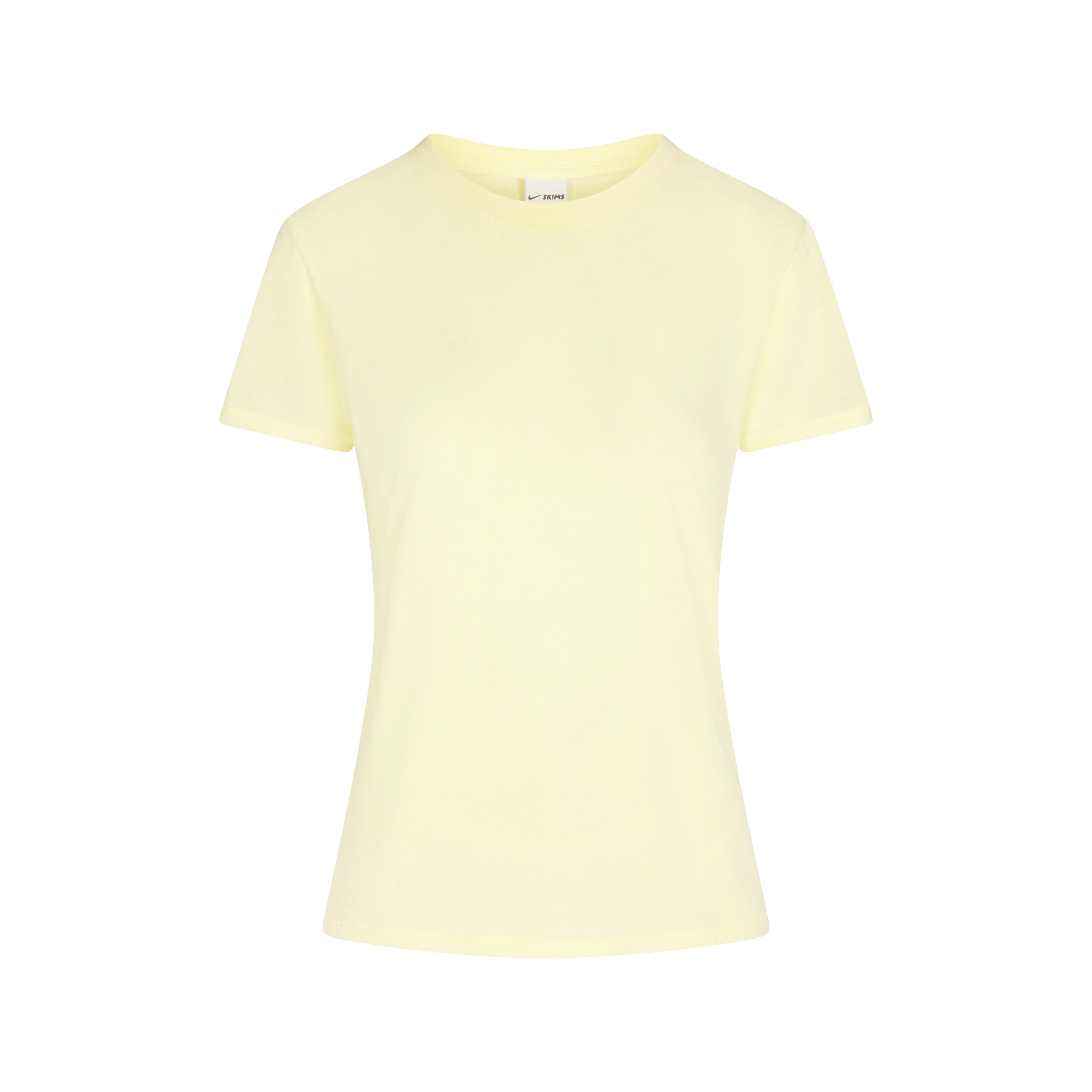 NikeSKIMS PERFORMANCE COTTON BLEND SHORT SLEEVE TOP | BICYCLE YELLOW & LAYS FLAT ON A WHITE BACKGROUND | FLT