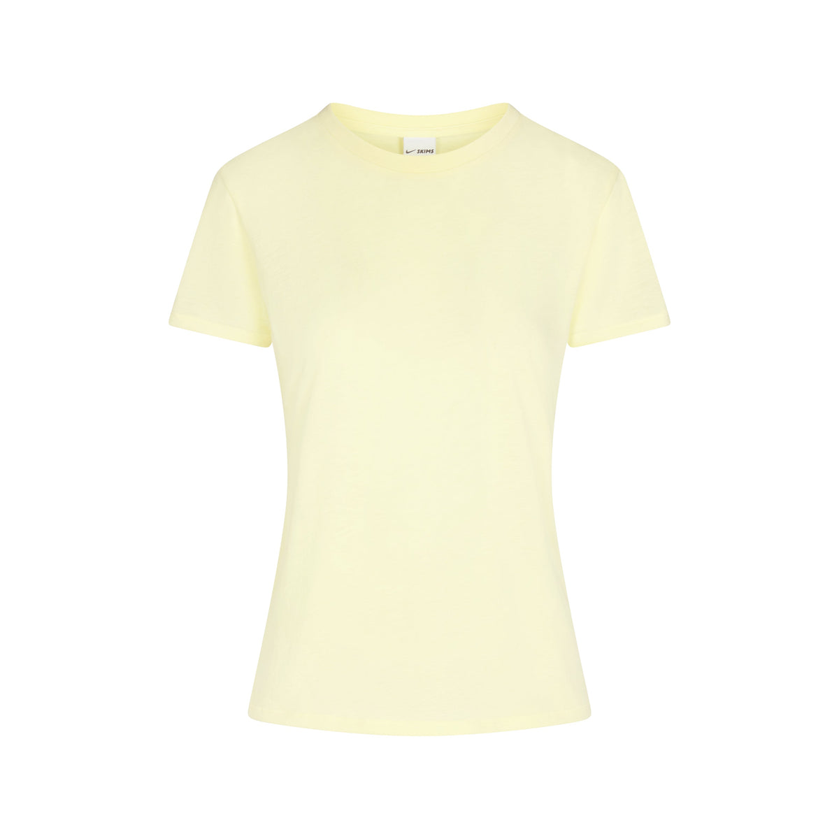 NikeSKIMS PERFORMANCE COTTON BLEND SHORT SLEEVE TOP | BICYCLE YELLOW & LAYS FLAT ON A WHITE BACKGROUND | FLT
