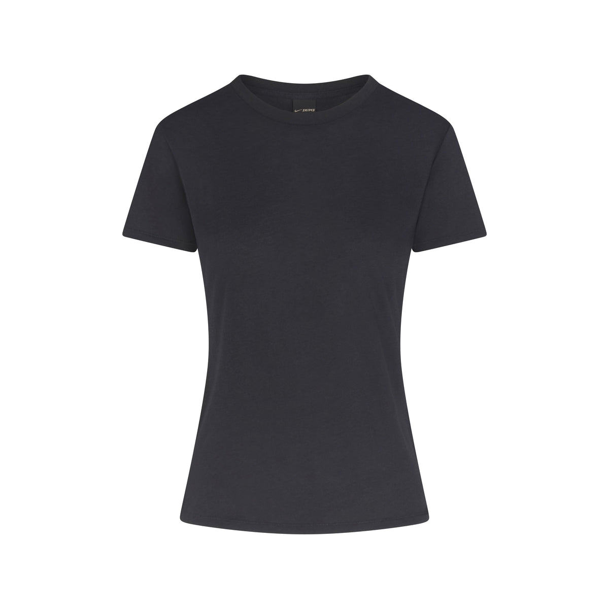 NikeSKIMS PERFORMANCE COTTON BLEND SHORT SLEEVE TOP | OBSIDIAN & LAYS FLAT ON A WHITE BACKGROUND | FLT