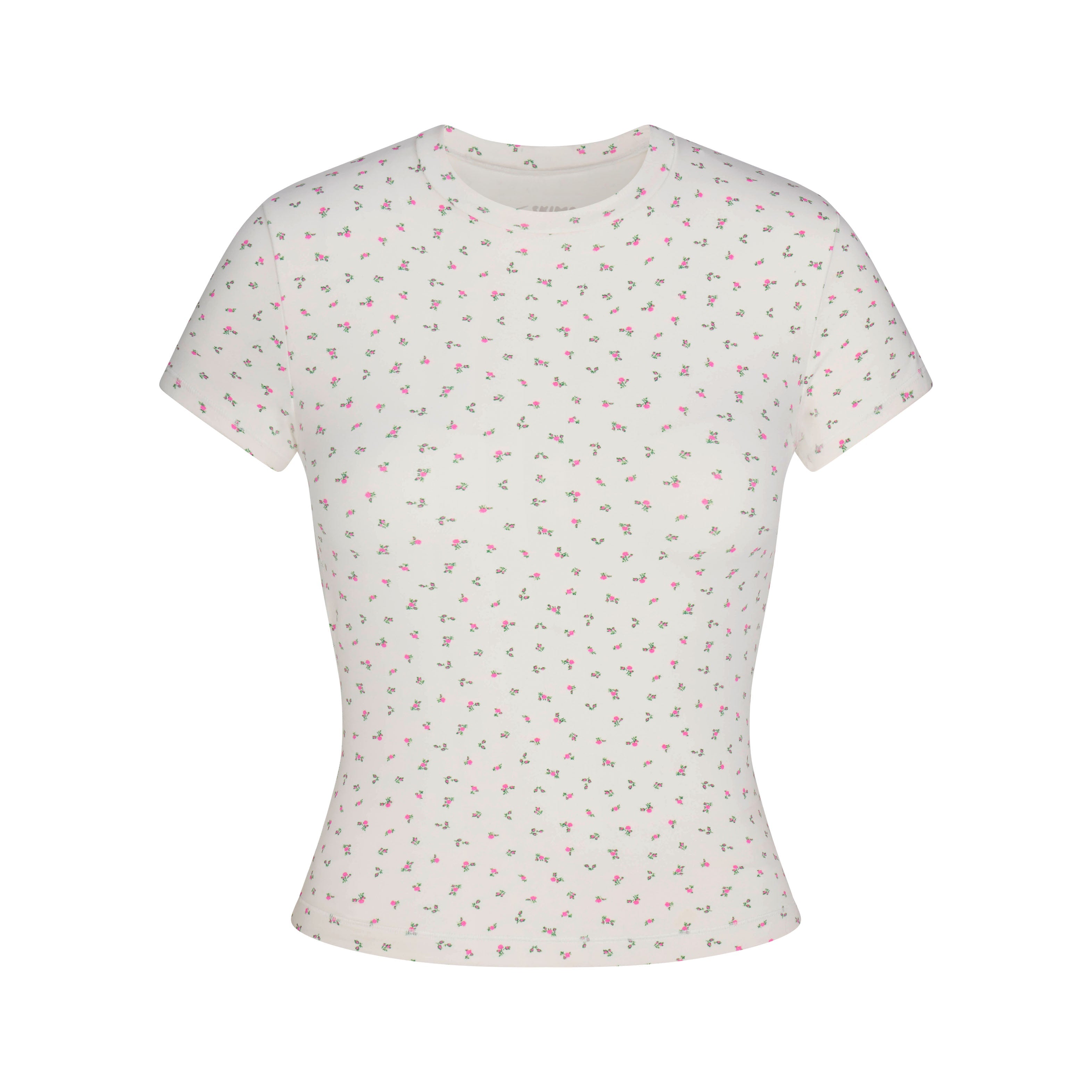 NikeSKIMS MATTE PADDED BABY TEE | DITSY FLORAL PRINT LAYS FLAT ON A WHITE BACKGROUND | FLT
