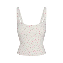 NikeSKIMS MATTE SQUARE NECK TANK | DITSY FLORAL PRINT LAYS FLAT ON A WHITE BACKGROUND | FLT