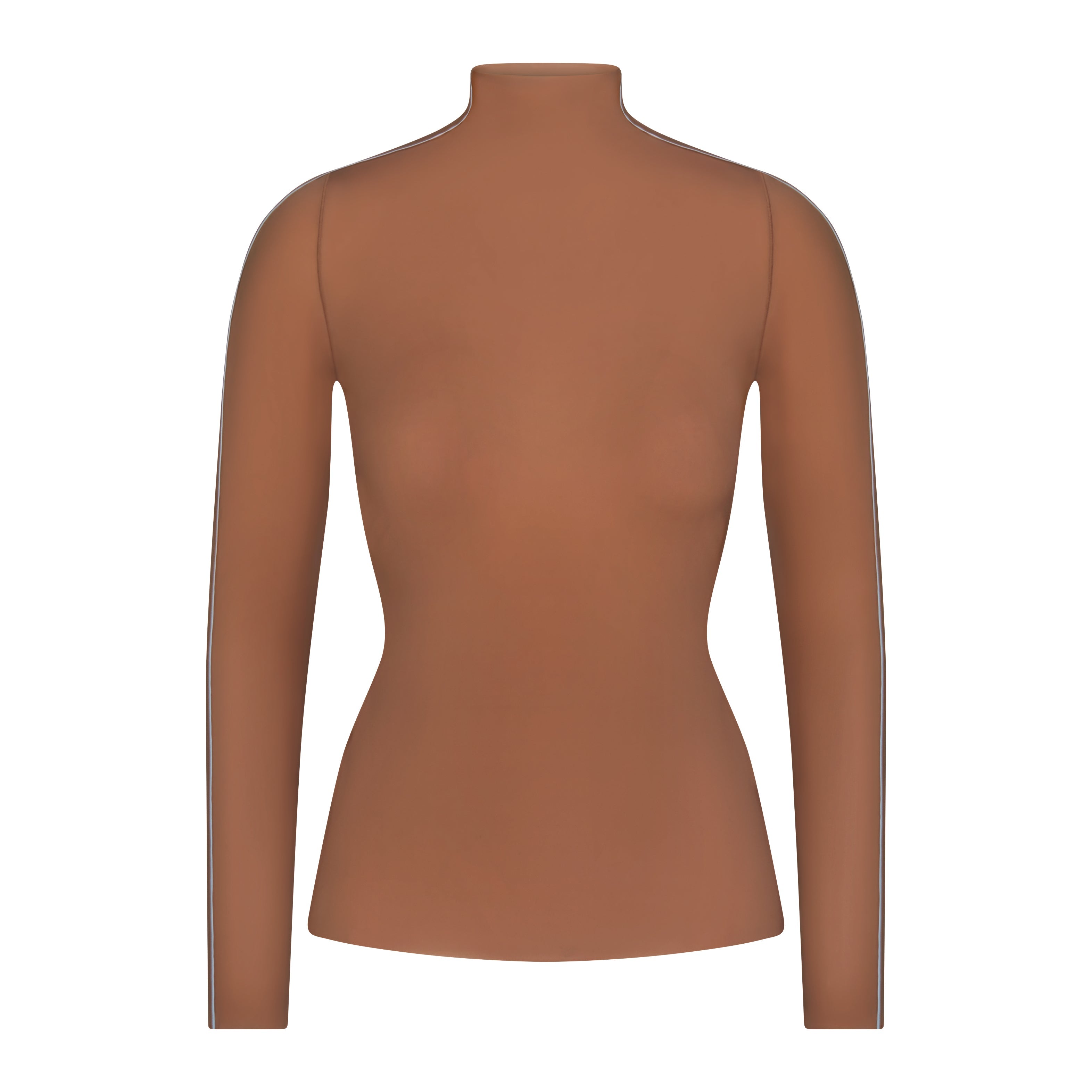 NikeSKIMS WEIGHTLESS LAYERS MOCK NECK LONG SLEEVE TOP | CAROB BRN & LAYS FLAT ON A WHITE BACKGROUND | FLT