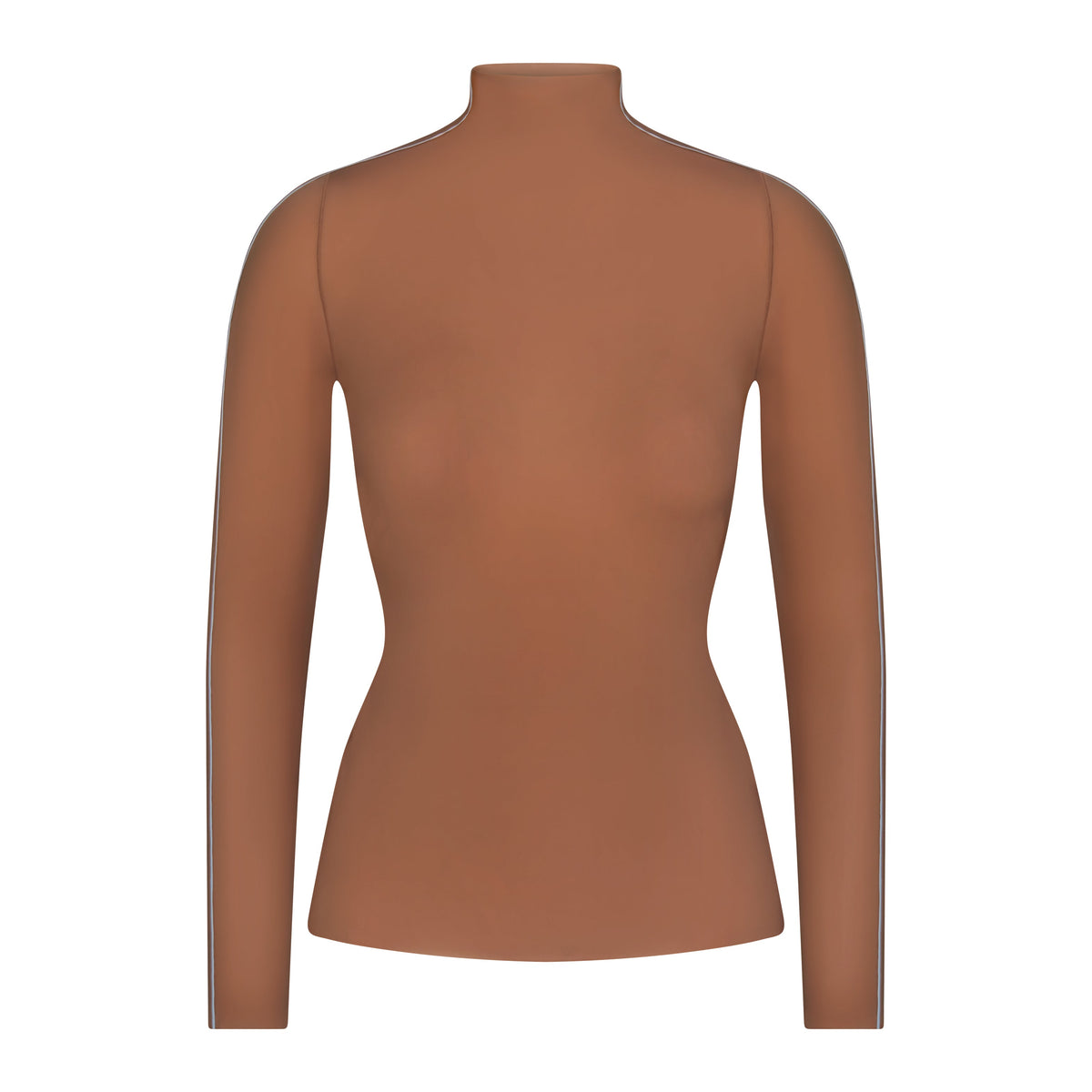 NikeSKIMS WEIGHTLESS LAYERS MOCK NECK LONG SLEEVE TOP | CAROB BRN & LAYS FLAT ON A WHITE BACKGROUND | FLT