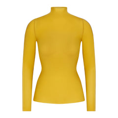 NikeSKIMS WEIGHTLESS LAYERS MOCK NECK LONG SLEEVE TOP | CITRINE & LAYS FLAT ON A WHITE BACKGROUND | FLT