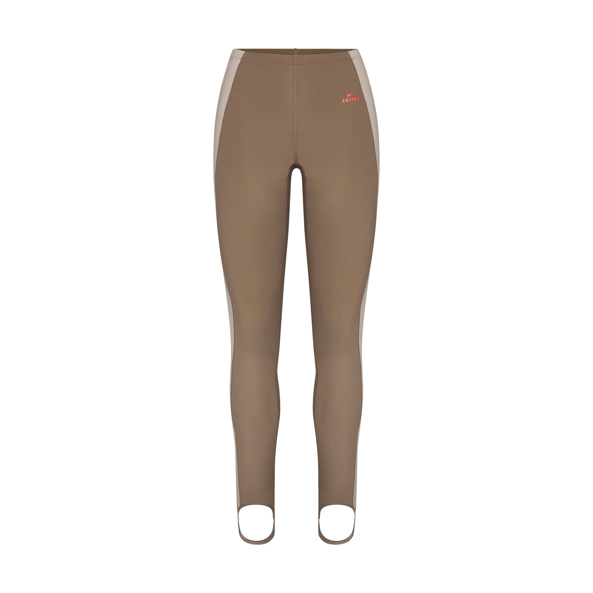 NikeSKIMS SHINE DRAWCORD STIRRUP 26" LEGGING | TRUFFLE AND STONE FLAT ON A WHITE BACKGROUND | FLT