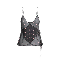 SKIMS ROMANCE WRAP CAMI TOP | OBSIDIAN SPACED HEARTS FLAT ON A WHITE BACKGROUND | FLT