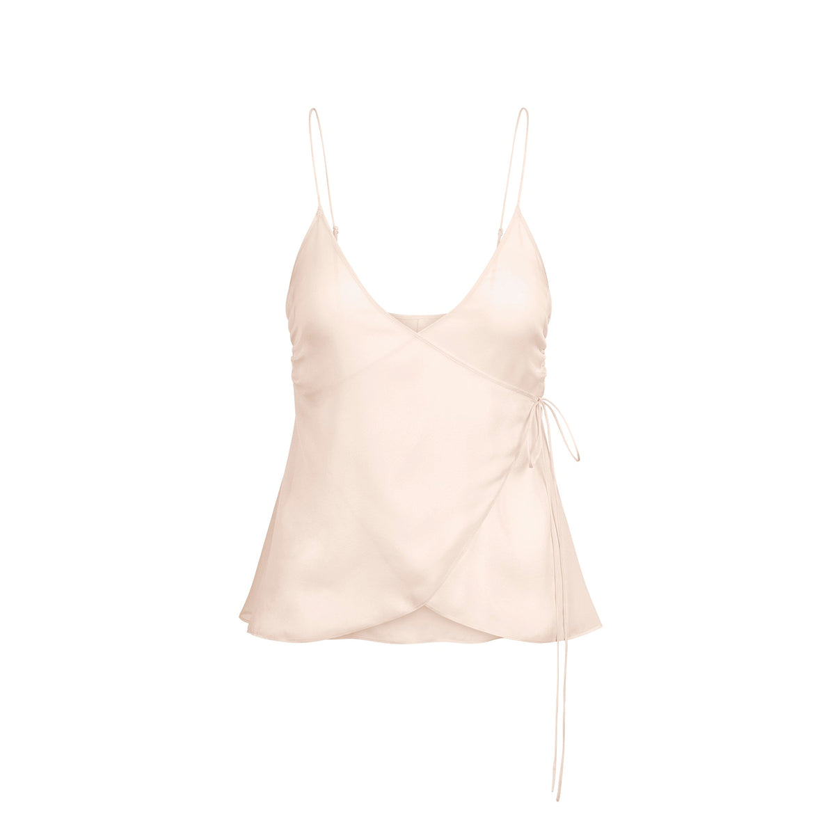 SKIMS ROMANCE WRAP CAMI TOP | PRIMROSE FLAT ON A WHITE BACKGROUND | FLT
